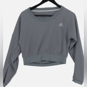 ADIDAS Women’s Running Waffle Weave Boatneck sweatshirt with ruffled neckline,
